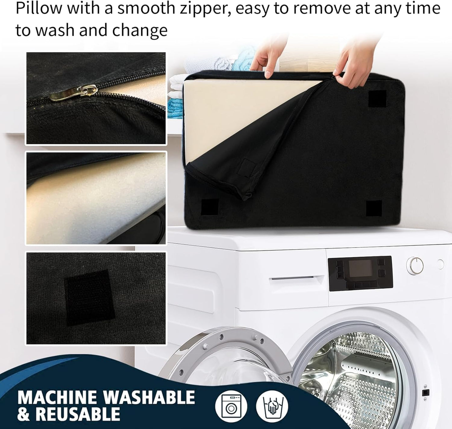 Adjustable Foot Rest Under Desk with 3 Adjustable Heights High-Density Foam Ergonomic Footrest for Office, Home, Travel Airplane, Removable Washable Cover for Back Pain Relief Posture Support (Black)