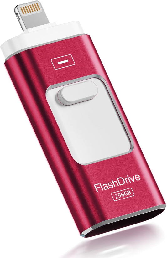 Apple MFi Certified 256GB Flash Drive for iPhone Thumb Drive Photo Stick, USB Memory Stick iPhone Flash Drive for Photos Videos, High Speed Jump Drive Compatible for iPhone/iPad/Android/PC (Red)