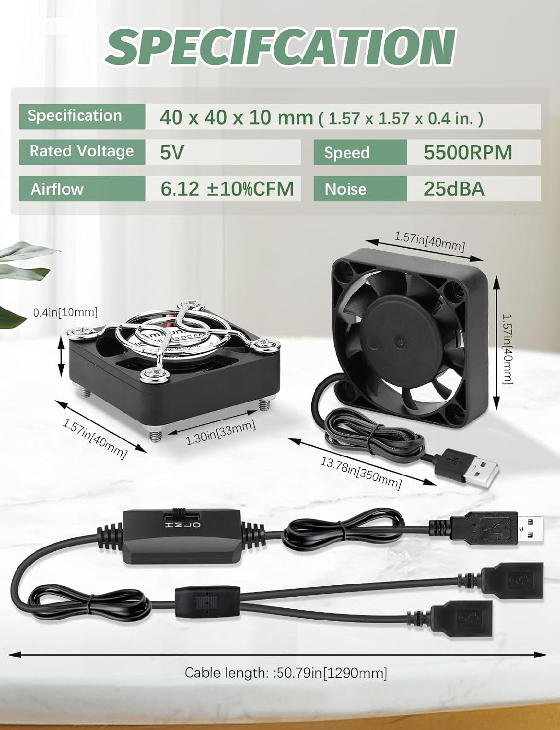 2 Packs USB Fan 40mm x 10mm DC 5V Mini Cooling Brushless Box Fan for Computer Terrarium PlayStation PC Case Xbox Welding Helmet Aquarium Router