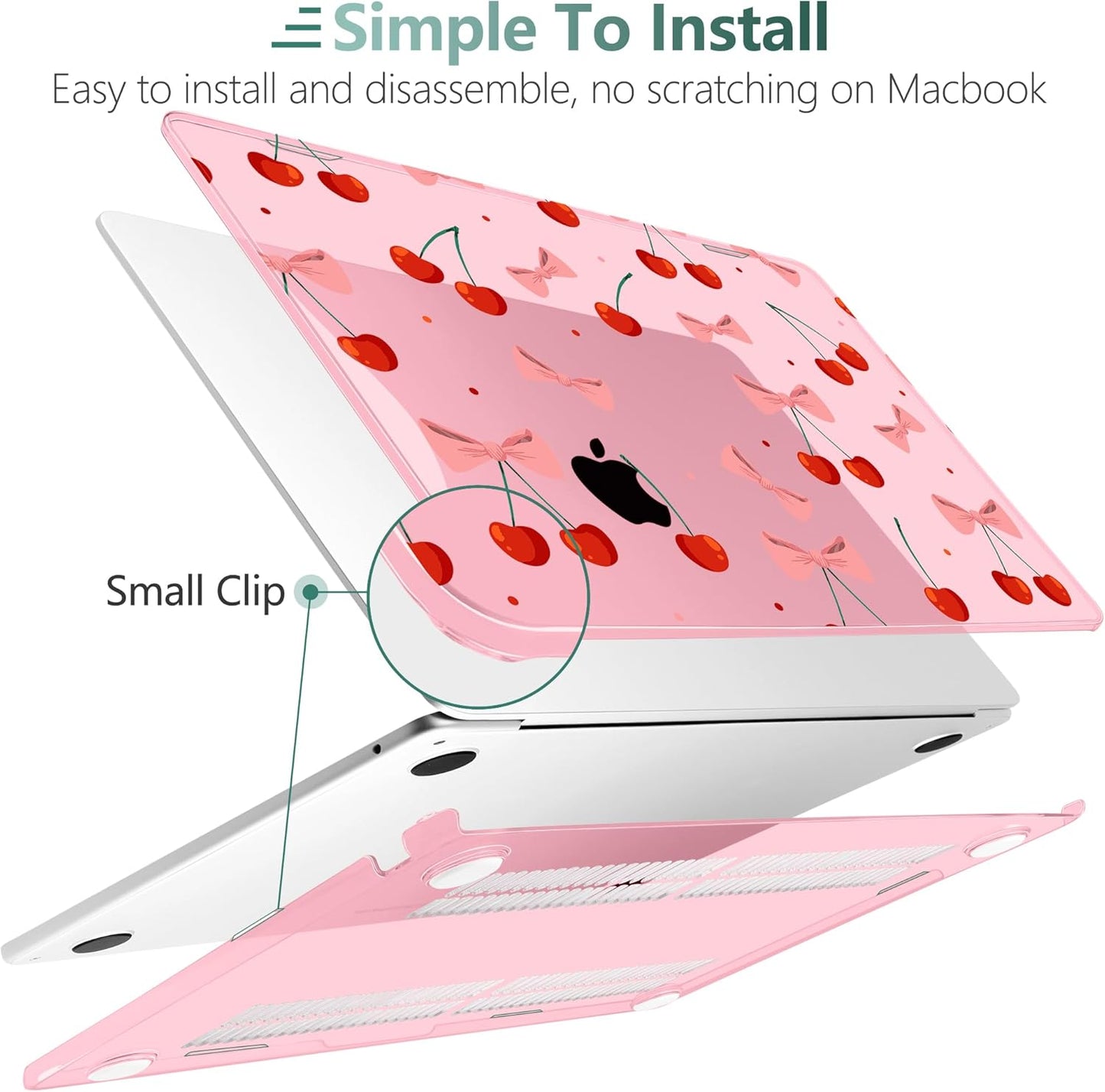 TWOLSKOO Compatible with M4 MacBook Air 15 inch Case 2025-2023 Released Model M4 A3241 M3 A3114 M2 A2941, Plastic Hard Shell & Screen Protector & Keyboard Cover & Type C Adapter, Cute Cherry