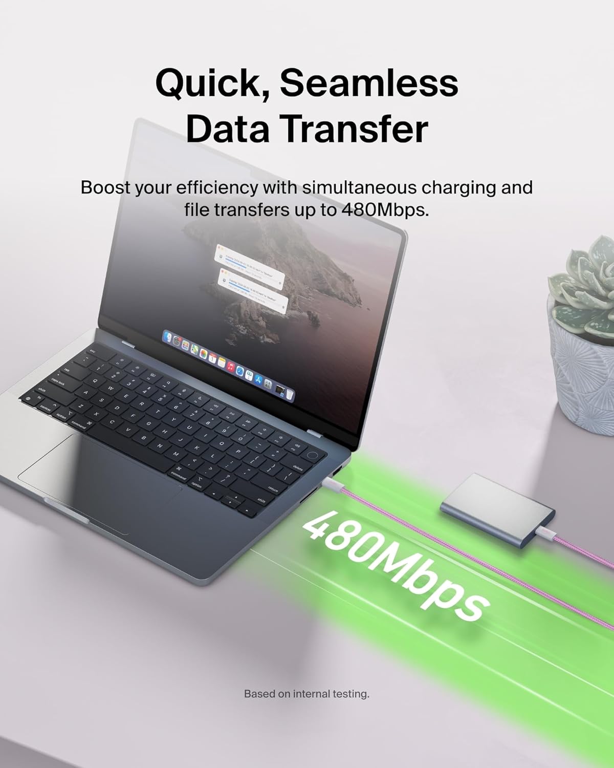 Belkin USB C to USB C Cable, 6.6ft, 60W - Type C Charger, iPhone Charger Cord, Soft, Braided, Flexible for iPhone 16, Galaxy S25, Pixel 9, Airpods, iPad Pro, Tablet & More, Travel Essentials - Pink