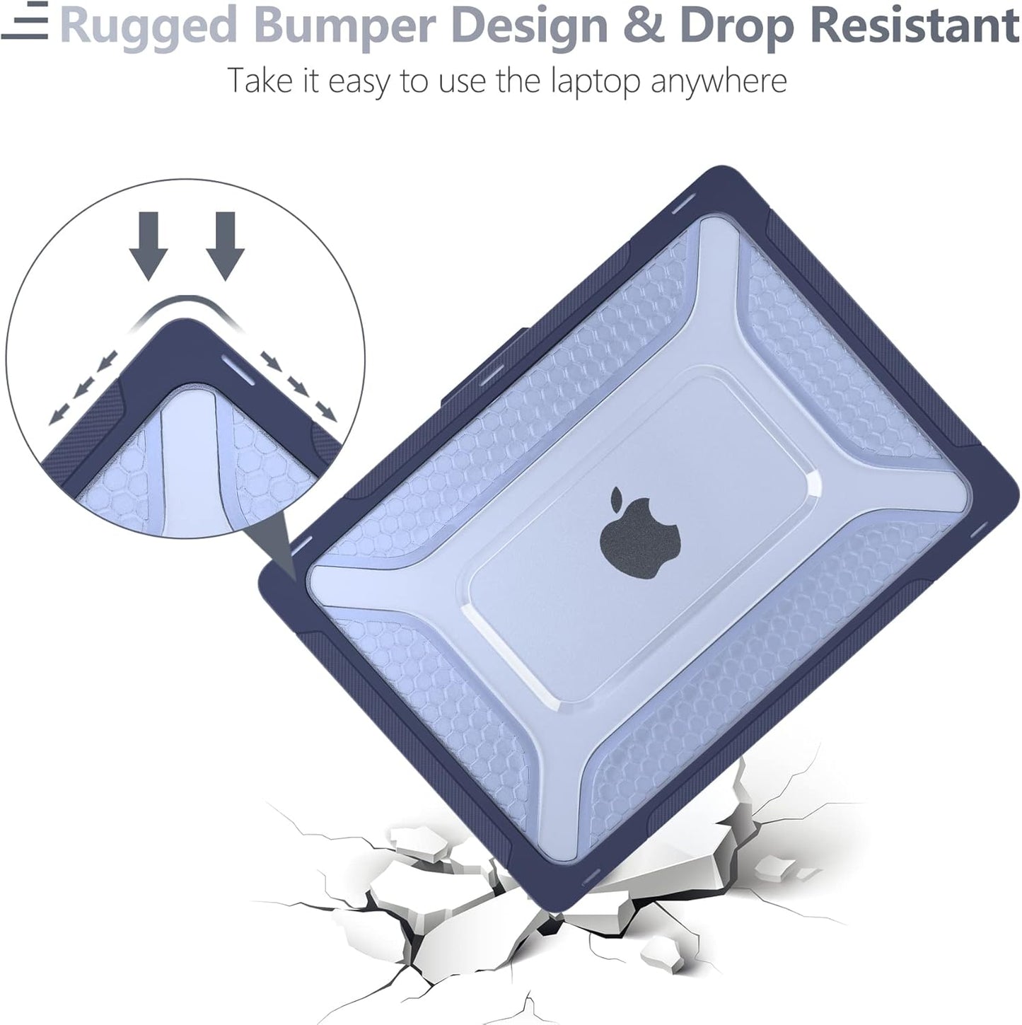 Batianda Case for New MacBook Air 13.6 inch 2025 M4 2024 2022 Release A3240 A3113 A2681 Model,Honeycomb Heavy Duty Protective Hard Shell with TPU Bumper Fold Kickstand & Keyboard Cover, Navy Blue