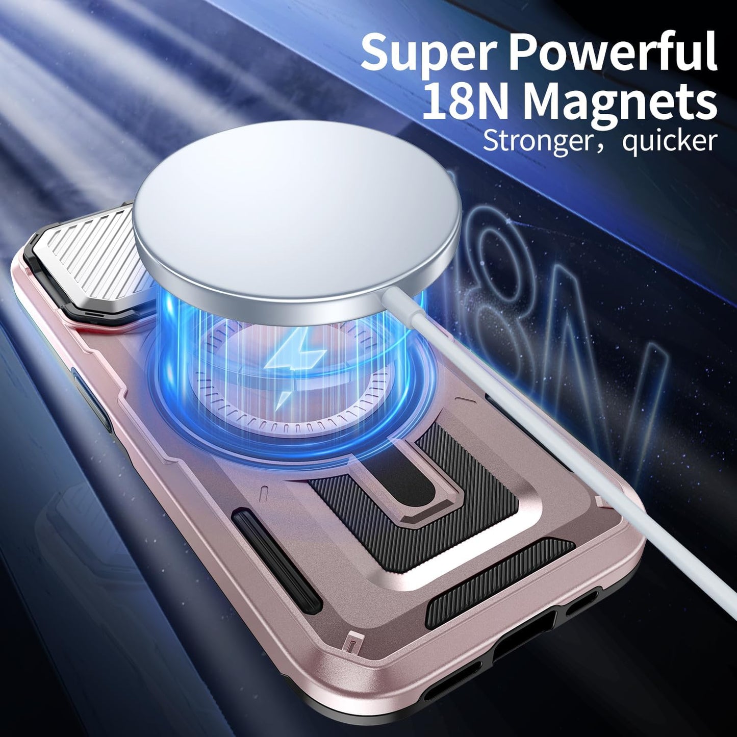 Camera Stand Case for iPhone 16E, [Compatible with Mag Safe] [Lens Cover] 2024 Version Military Grade Protective Soft Case for iPhone 16E 6.3 inch Men Women, Pink