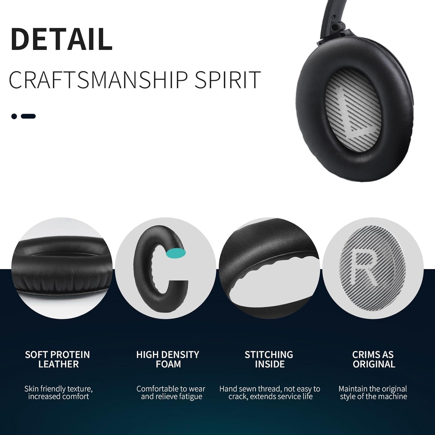 Ear Pads for Bose QC35: Durable Comfortable Noise Cancellation Replacement Cushion Earpads for Bose Quitecomfort 35 QC35 QC35 ii Headphones with Good Audio Quality