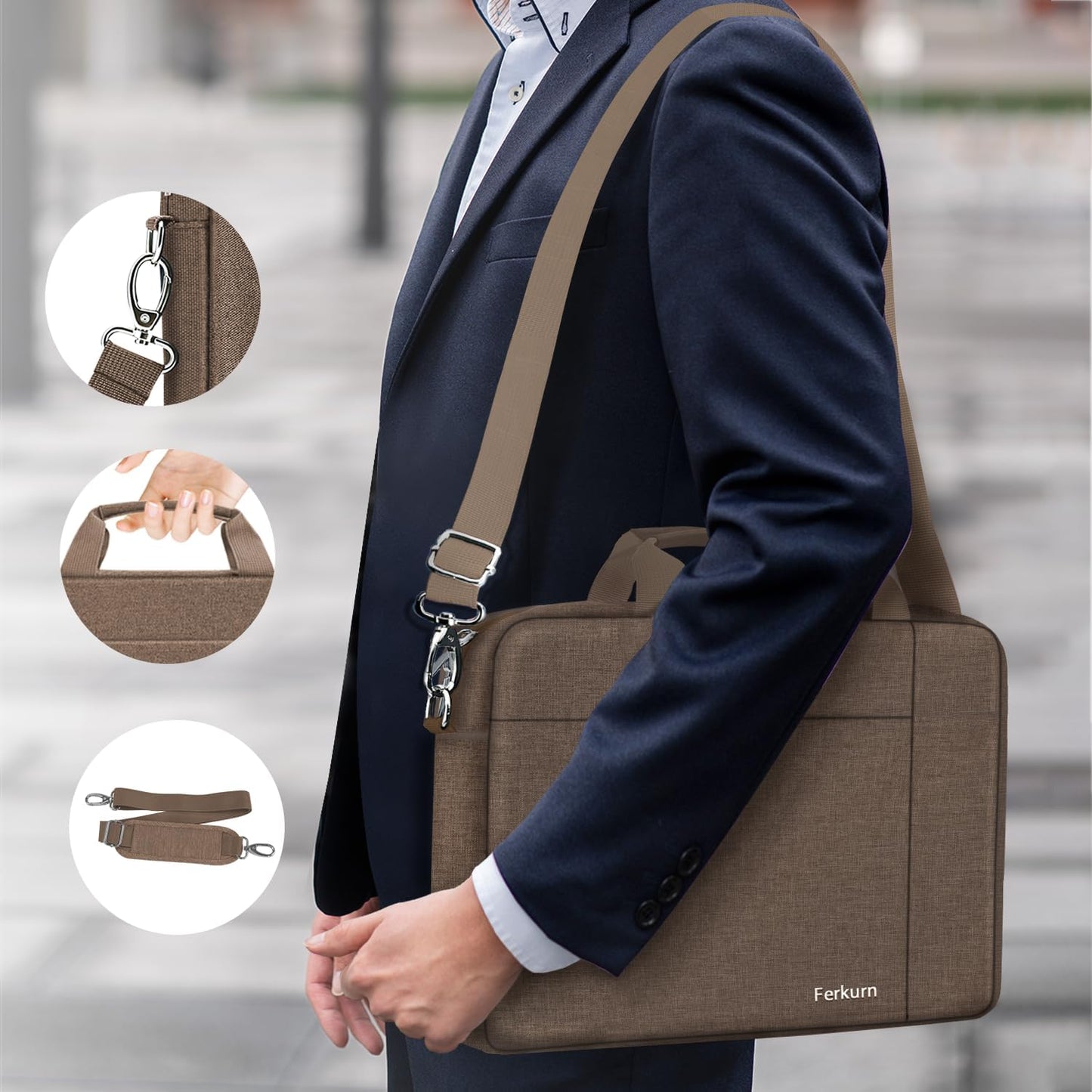 Ferkurn Laptop Bag Case for Women Men Computer Bag Compatible with HP Envy Pavilion Omen/LG Gram/MSI/Dell Inspiron XPS/Lenovo/Acer, Shoulder Strap Carrying Messenger Briefcase, Brown, 15.6 16 Inch