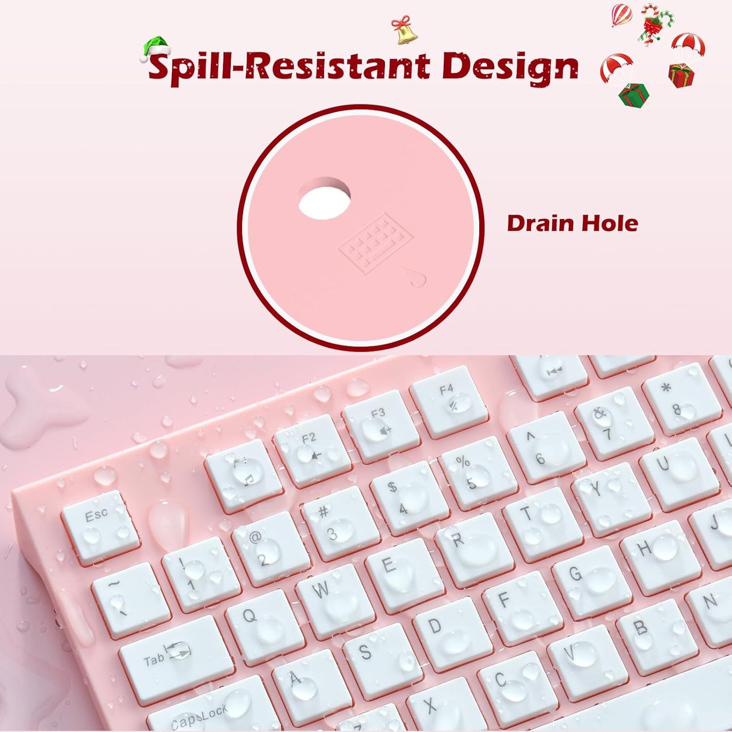 Computer Keyboard Wired, Plug Play USB Keyboard, Low Profile Chiclet Keys, Large Number Pad, Caps Indicators, Foldable Stands, Spill-Resistant, Anti-Wear Letters for PC Laptop (Pink, 1-Pack)