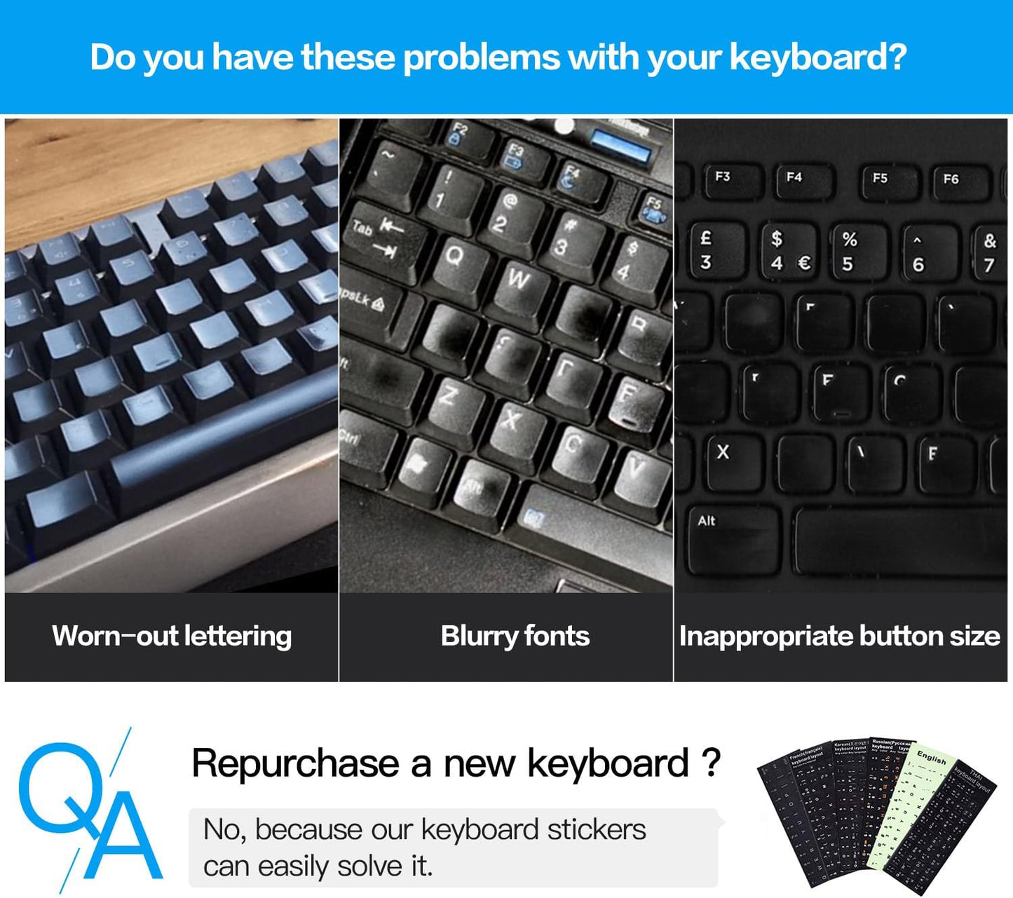 2PCS Korean Keyboard Stickers, Korean-English Keyboard Letters Replacement Sticker White Font on Black Background for Computer Laptop Notebook Desktop, Matte Keyboard Alphabet Stickers