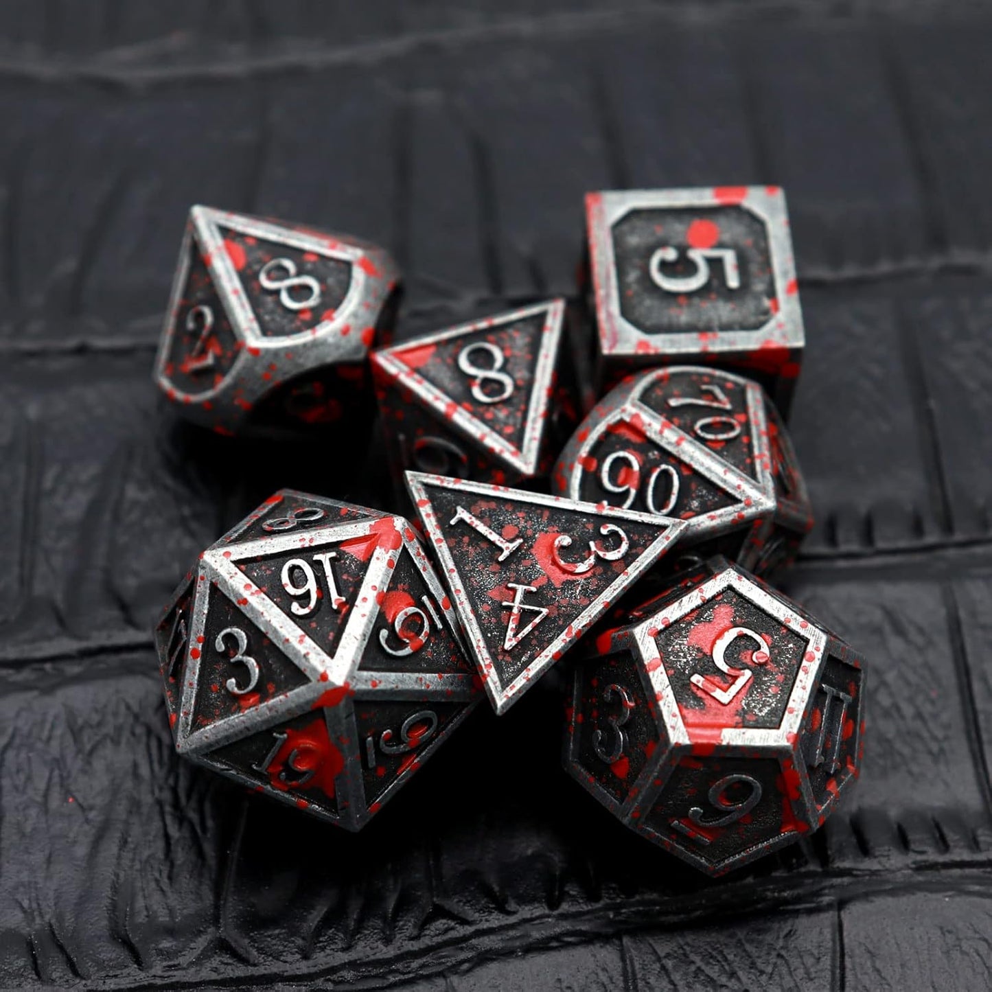 Haxtec Bloodstained Metal DND Dice Set Blood Polyhedral D&D Dice Compatible with Dungeons and Dragons Gift TTRPG Antique Metal Halloween Dice