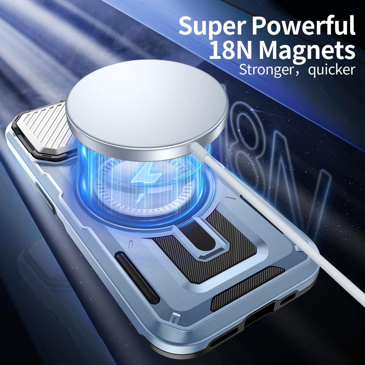 Camera Stand Case for iPhone 16E, [Compatible with Mag Safe] [Lens Cover] 2024 Version Military Grade Protective Soft Case for iPhone 16E 6.3 inch Men Women, Blue