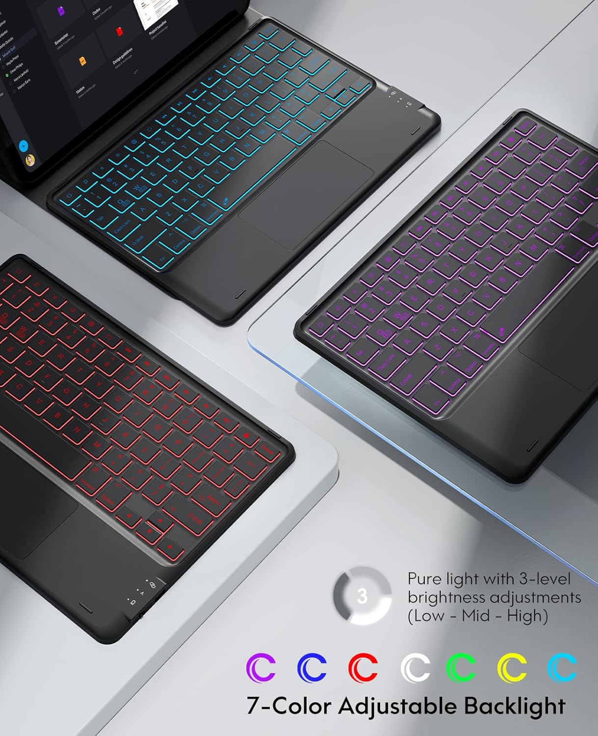 GreenLaw for iPad Air 11 inch case with Keyboard(M2, 2024), for iPad Pro 11 (4th/3rd/2nd/1st Gen) & iPad Air 5th/4th Gen, 7-Color Backlit, Smart Touchpad, 2 Device Connection, Black