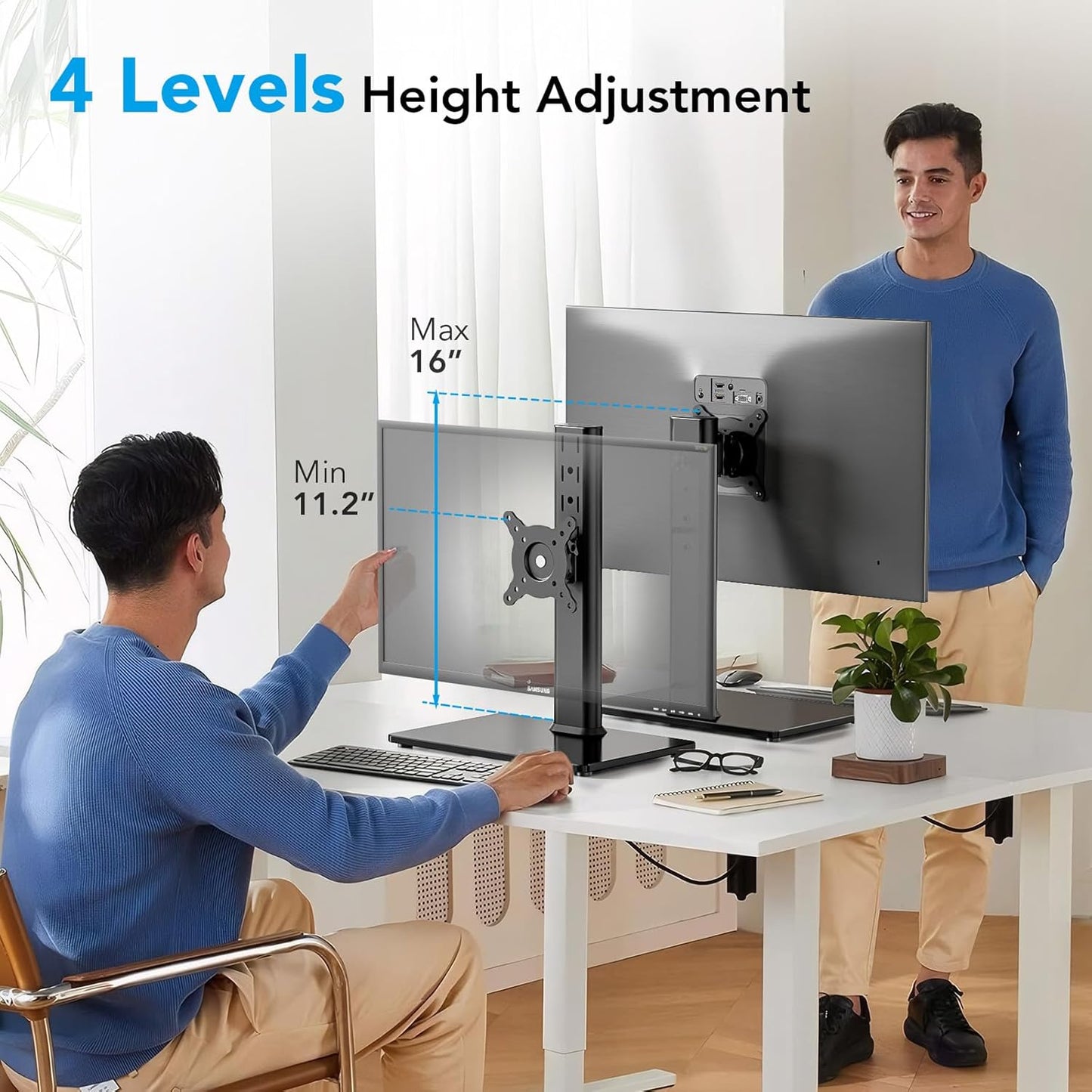 AX WABER Single Monitor Desk Stand Free-Standing Desk Mount Arm Riser for 13 inch to 32 inch Screen Freestanding VESA Mount Base, Adjustable Height, Tilt, Swivel, Rotation, Black AX05TB01