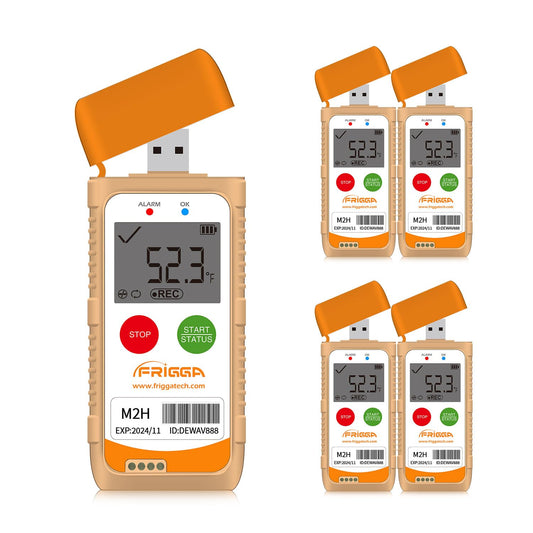 Frigga M2H 5pcs Reusable Temperature Humidity Data Logger USB Digital Temperature Recorder Multi-Use 28800 Points High Accuracy PDF CSV Report