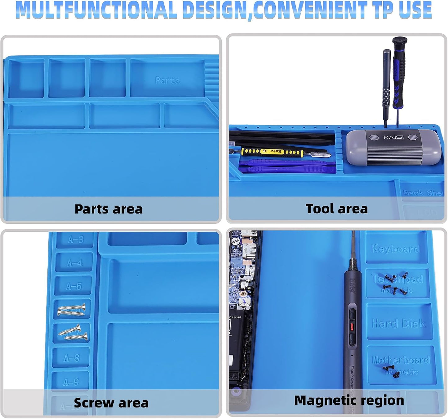 Kaisi Large Anti Static Mat with Grounding Accessories,Heat Resistant Silicone Soldering Mat,Magnetic Work ESD Pad for pc building, Electronics, Laptop, Cellphone Repair Soldering 21.6" x 16.9"