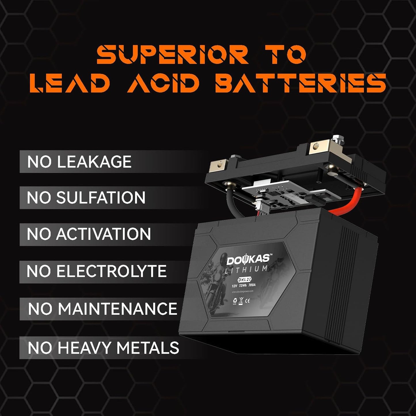 DKL20 700A LiFePO4 Motorcycle Lithium Battery, 12V 6Ah Powersports Battery, Compatible Jet Ski, Quad, Lawn Mower, Scooter, Generator Battery, Snowmobile