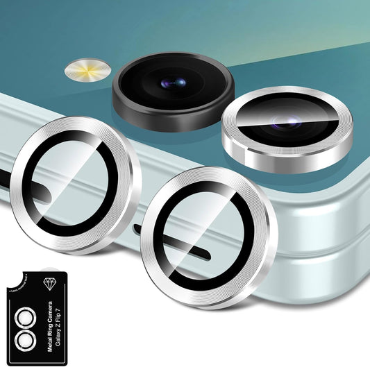 for Samsung Galaxy Z Flip 7 Camera Lens Protector, Individual Metal Ring Tempered Glass Lens Cover, [Strong Adsorption] Scratch Resistant Ultra-Thin HD Clear Lens Cover, 1 Set-Silvery