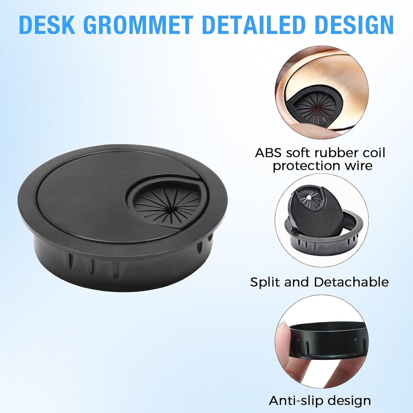 Desk Grommet 2-3/8" (60 mm), Desk Cord Hole Cover, Cable Grommet Metal Zinc Alloy Materilal, Desk Hole Grommet for Office and Home Table Cable, Detachable Cable Cord Organizer (Flat Black 1 Pcs)