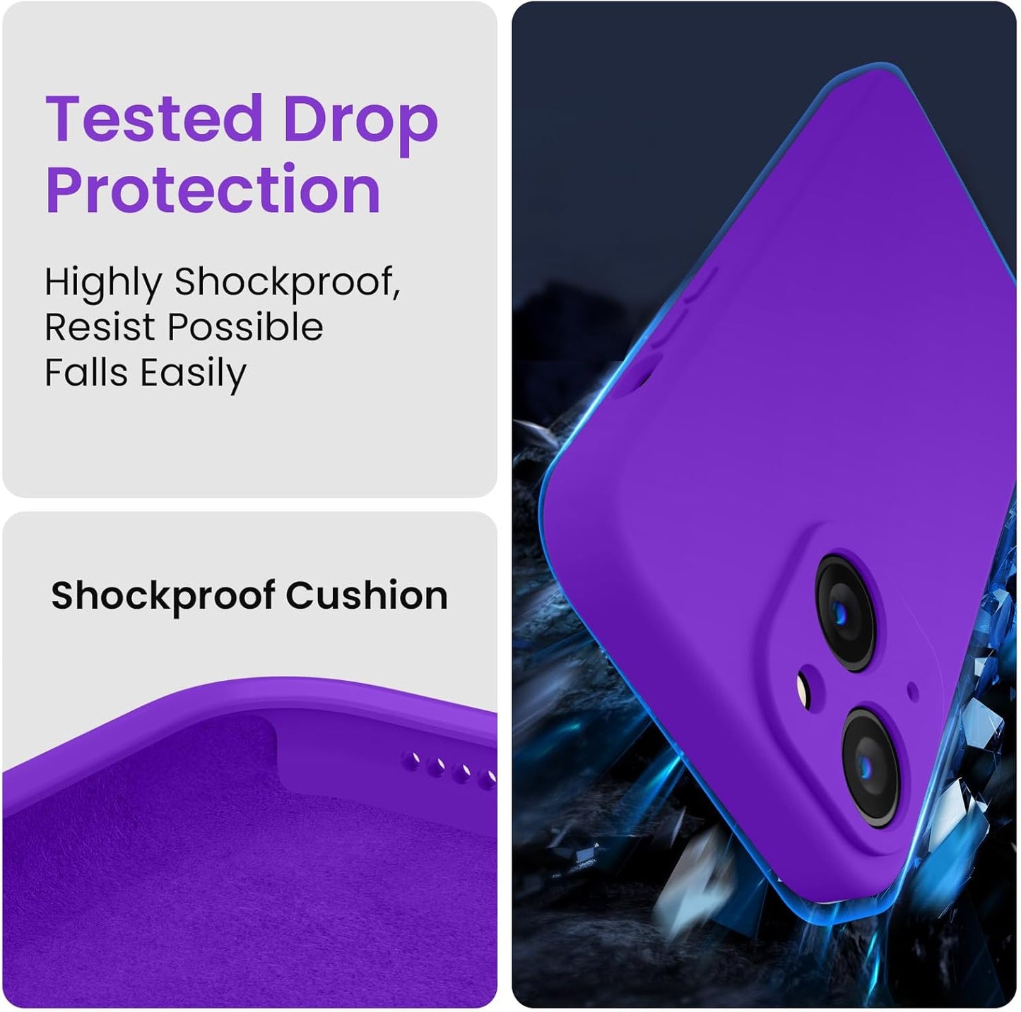FireNova Designed for iPhone 15 Case, Silicone Upgraded [Camera Protection] Phone Case with [2 Screen Protectors], Soft Anti-Scratch Microfiber Lining Inside, 6.1 inch, Neon Purple