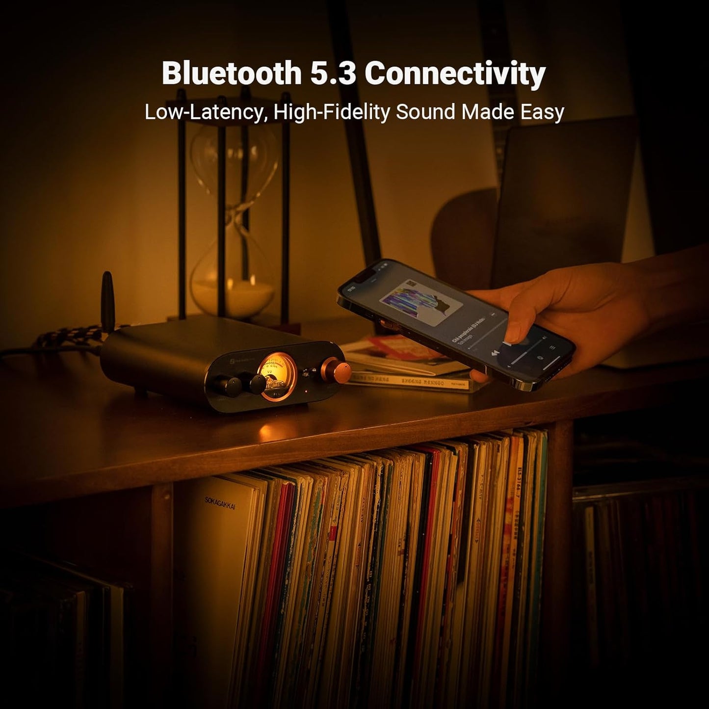 Fosi Audio MC101 Bluetooth Stereo Amplifier Home Audio Component Mini Amp with VU Meter 2 Channel HiFi Receiver for Passive Speakers with Bass Treble Tone Control Vintage All Aluminum Alloy Build