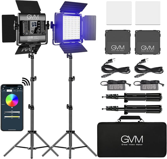 GVM RGB LED Panel Video Light, Photography Lighting with APP Control, 800D Video Lighting Kit for YouTube Studio, Gaming, Streaming, Conference, 8 Kinds of Scene Lights, CRI 97, 2 Packs