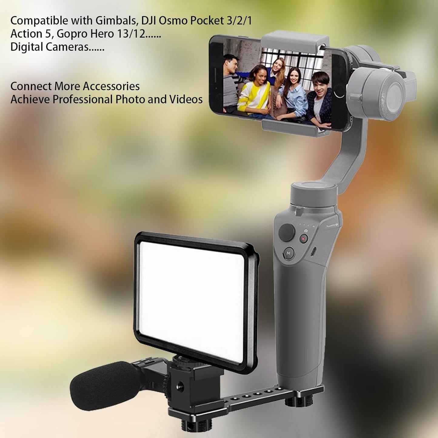 3 Port Cold Shoe Mount Plate for Camera LED Monitor Microphone etc., Aluminum Camera Triple Cold Shoe Extension Bracket Compatible with DJI OSMO Mobile 7P/67/SE, Zhiyun 5S/4/ Feiyu Gimbal Stabilizer