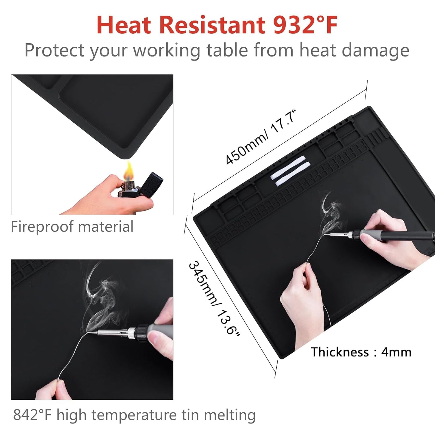 Anti Static Mat Includes ESD Wristband and Grounding Wire and Grounding Plug for Electronics Repair, Premium Heat Resistant ESD Safe Soldering Mat (17.7" x 13.6")