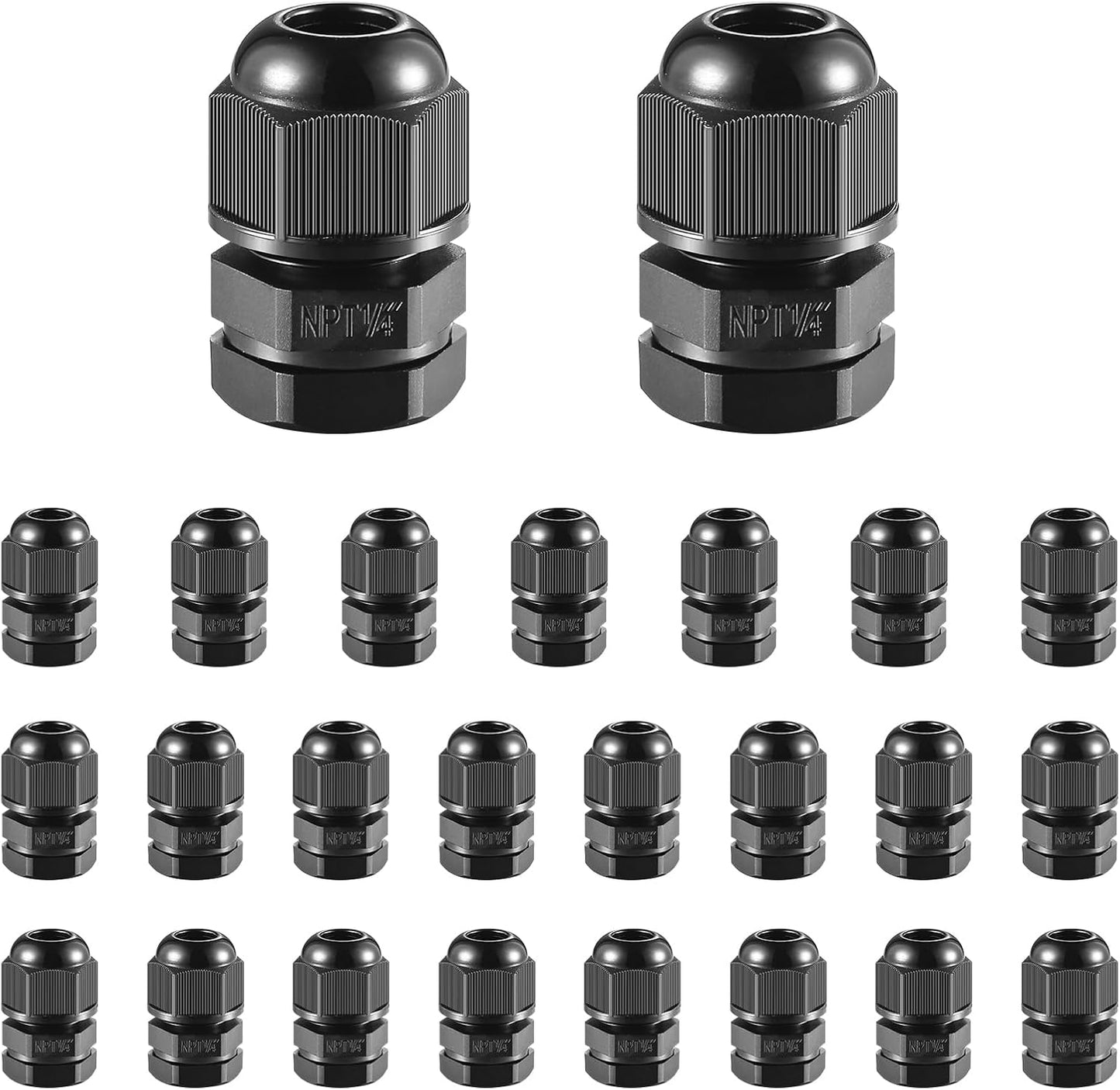 25 PCS 1/4"(4-8mm) NPT Nylon Cable Gland Joints with Gaskets, IP68 Adjustable Lock Nut Strain Relief Cord Grip Waterproof Cable Glands - UL Listed and RoHS Compliant