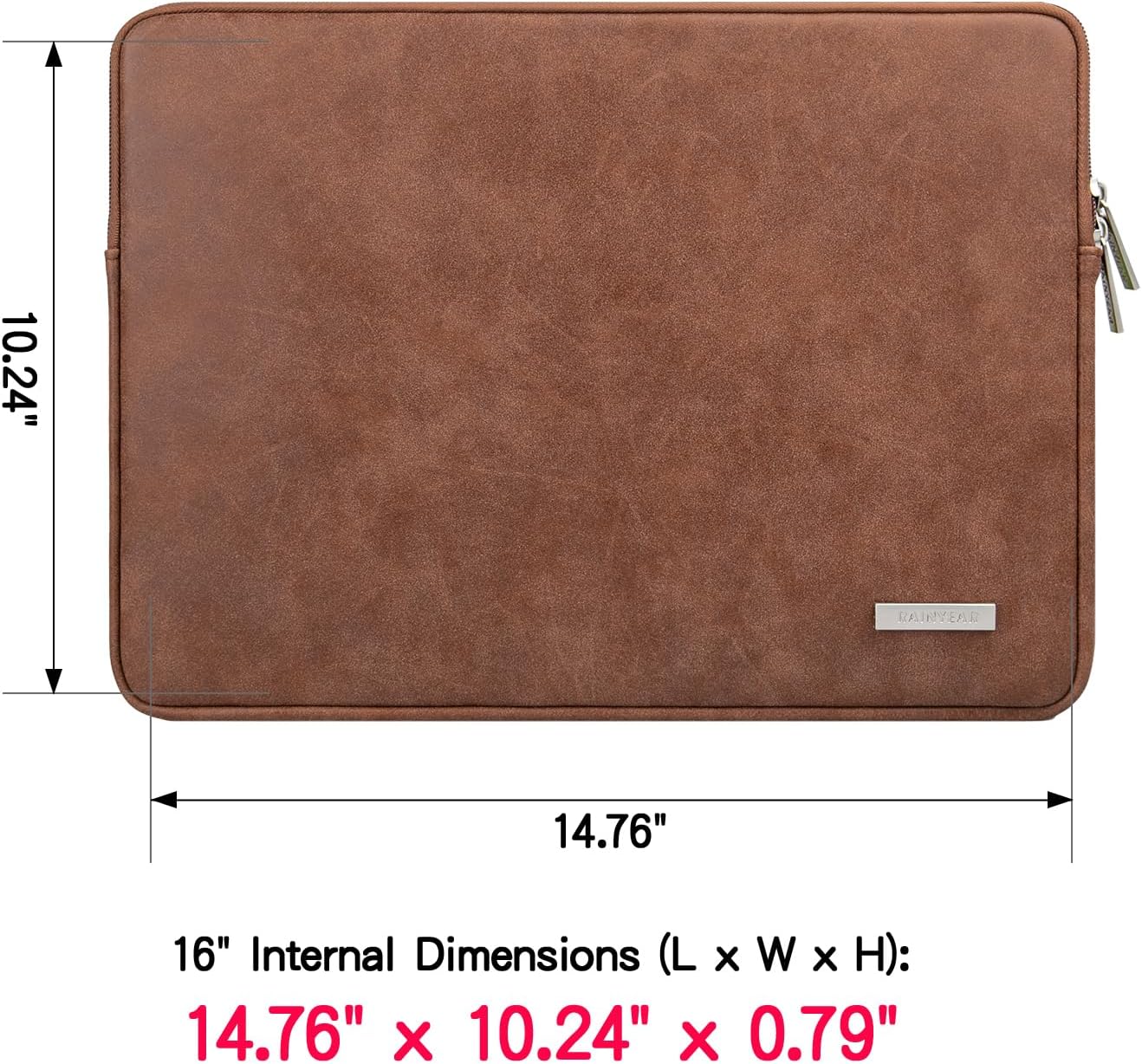 RAINYEAR 16 Inch Laptop Sleeve PU Suede Leather Case Protective Padded Zipper Cover Water Resistant Carrying Bag Compatible with 16" MacBook Pro/Max A2780 A2991 A3403 A3186 A2141 A2485 (Brown)