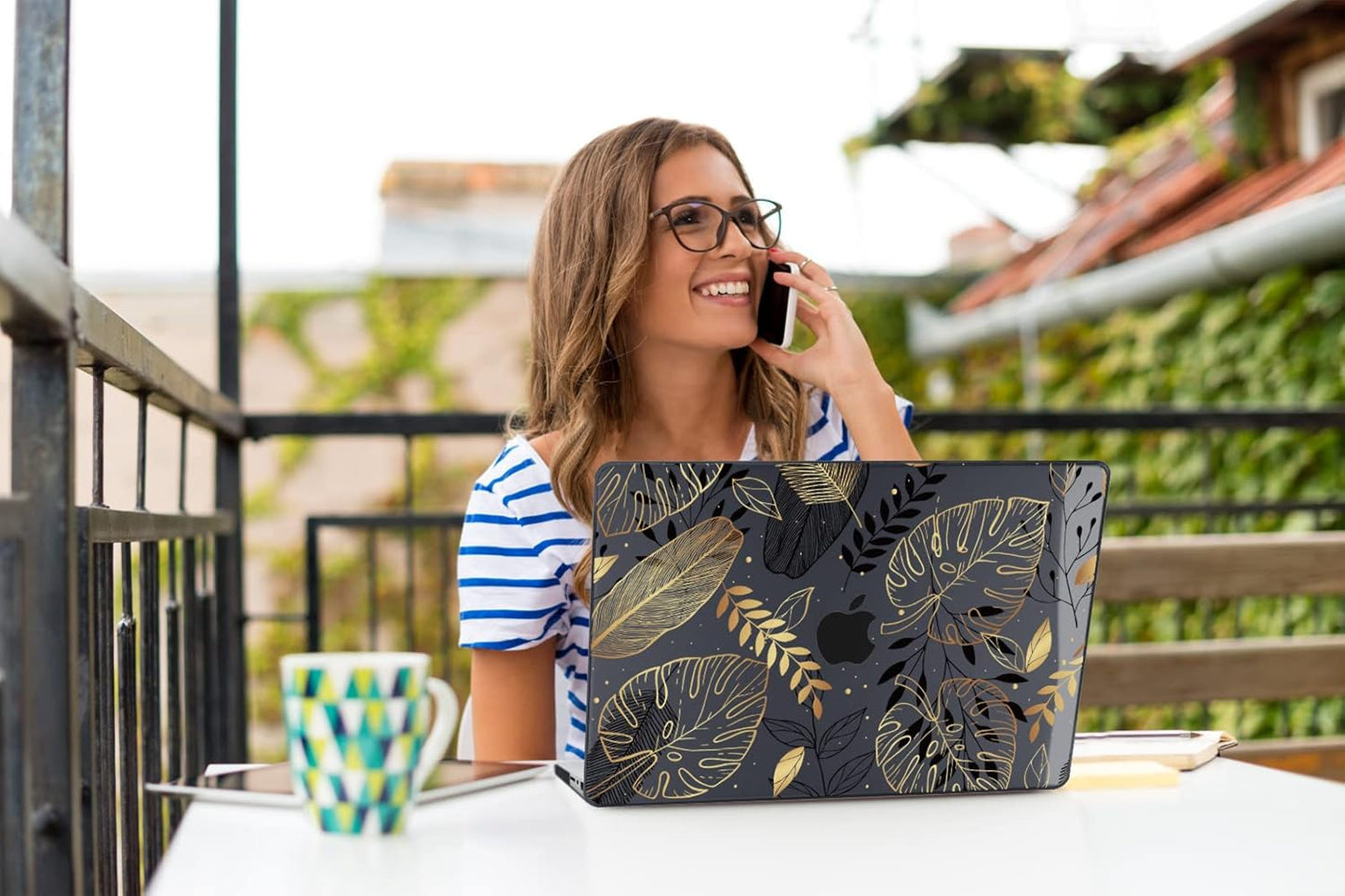 Teryeefi for MacBook Pro 13 inch Case M2 M1 2022 2020-2016 Release (Model A2338 A2289 A2251 with Touch Bar), Plastic Hard Shell Case & Keyboard Cover & Screen Protector, Golden Palm Leaves