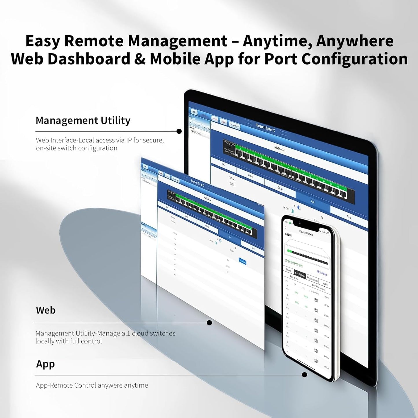 STEAMEMO 16-Port Gigabit Ethernet Switch | Smart Managed with VLAN & QoS | Plug & Play Desktop/Wall Mount Network Switch | Metal Enterprise Switch(Includes Power Adapter)
