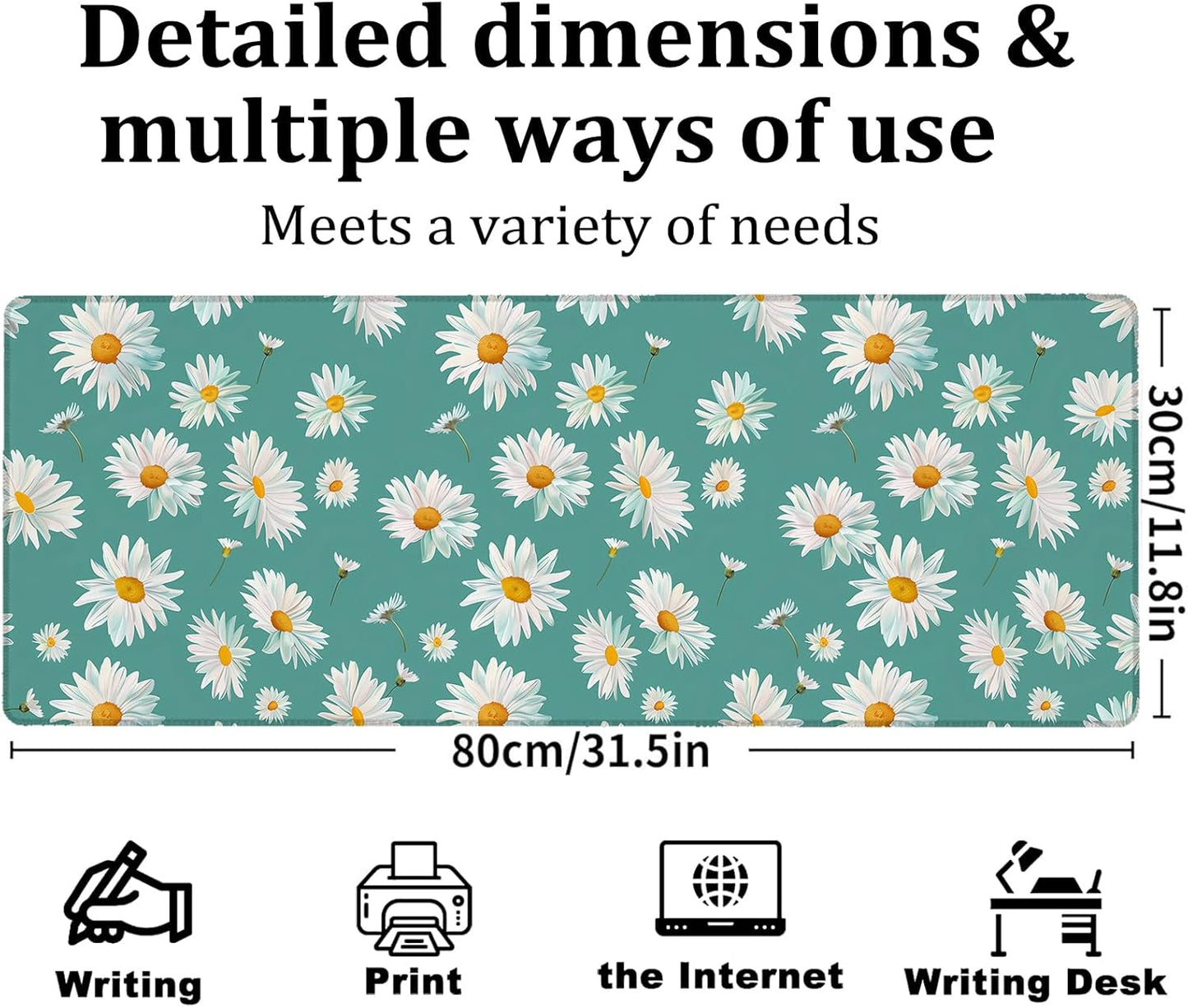 Daisy Gaming Mouse Pad, Large Office Desk Mat, Anti-Slip Rubber Base Mousepad for Computer Laptop Keyboard, Smooth Desk Pad for Home Office Gamer Work Accessories 31.5" x 11.8"