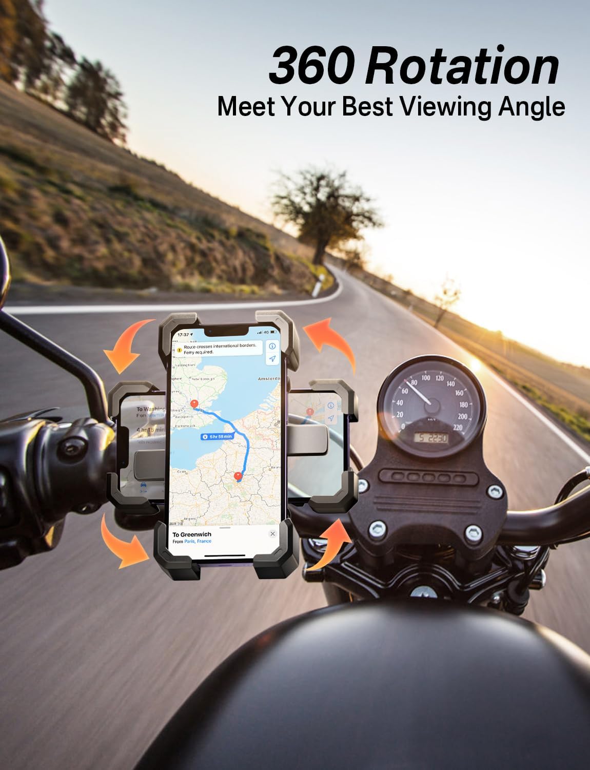 Bike Phone Holder Handlebar,Motorcycle Phone Mount,ATV Cell Phone Clamp,Scooter Phone Clip for iPhone 15 Pro Max14 13 12plus, Samsung S24Ultra S23 and More 4.7" to 7.0" inch Phone