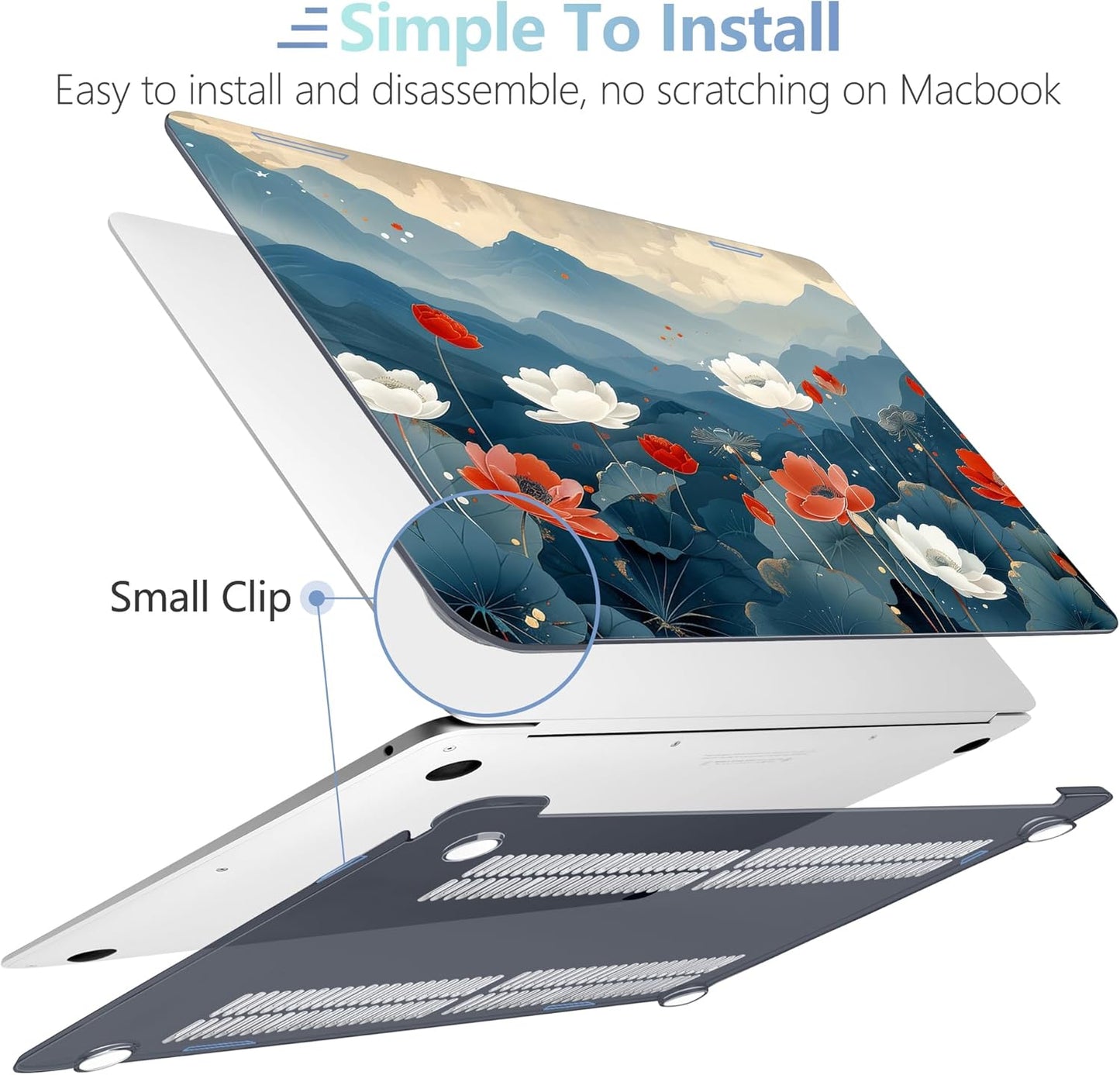 MEEgoodo for MacBook Air 13.3 inch Case 2021 2020 2019 2018 A2337 M1 A2179 A1932, Laptop Shell for MacBook Air M1 with Keyboard Webcam Cover & Trackpad Film & Type C Adapter,Lotus Fields