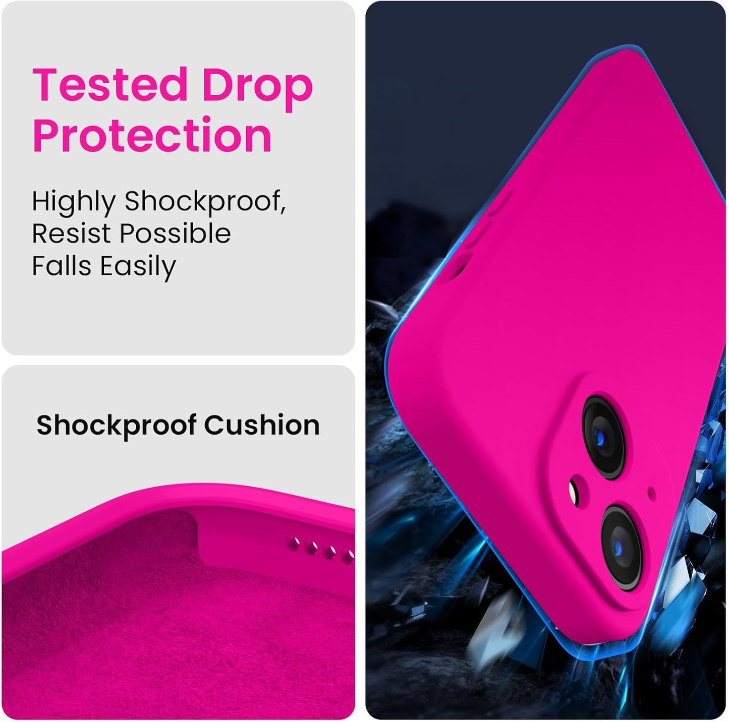 FireNova Designed for iPhone 14 Case, Silicone Upgraded [Camera Protection] Phone Case with [2 Screen Protectors], Soft Anti-Scratch Microfiber Lining Inside, 6.1 inch, Hot Pink