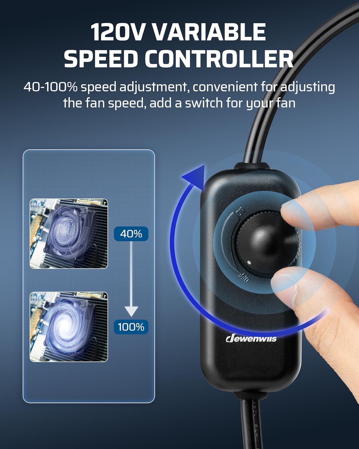 DEWENWILS Variable Speed Controller, 100-125V AC, 3 Sockets, DIY Cooling Ventilation Exhaust Projects for Radon, Duct, Hydroponic Fan, Mini Blower