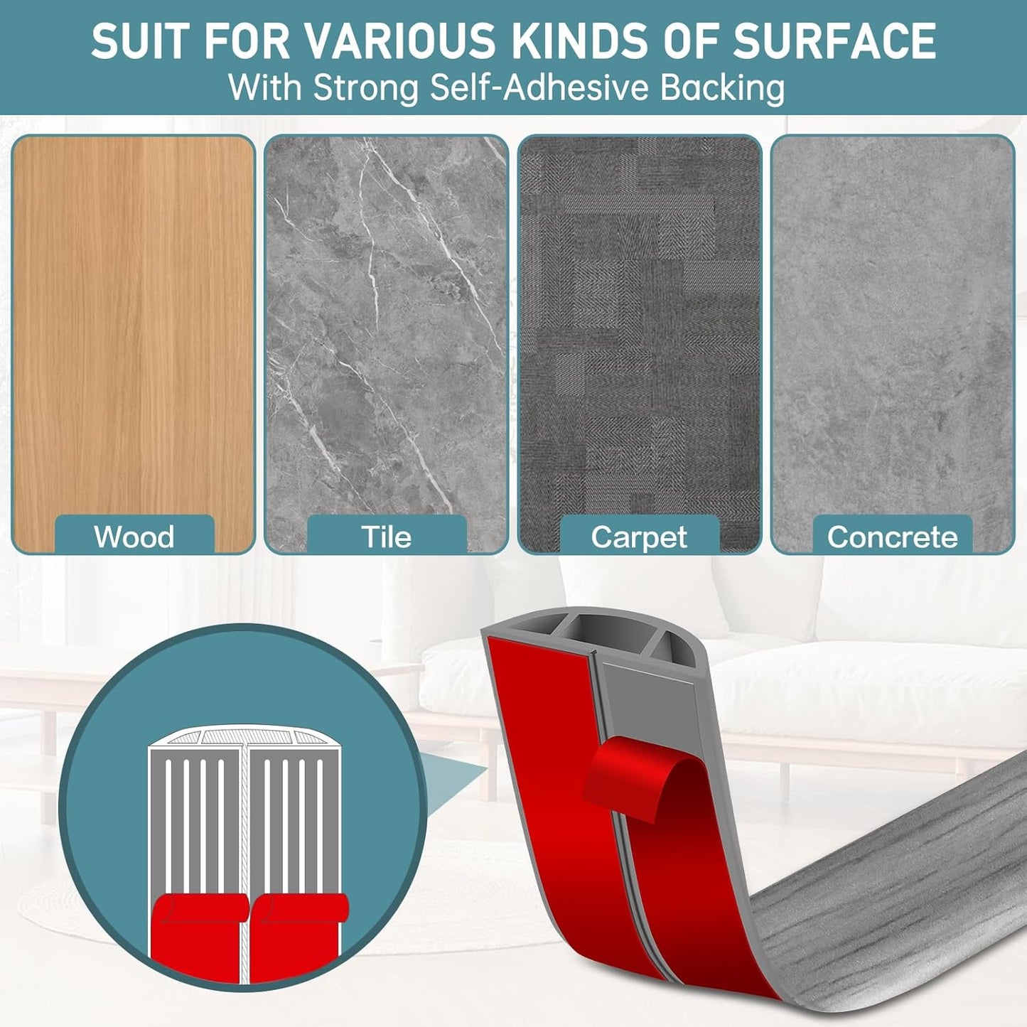 Floor Cord Cover Self Adhesive Cord Hider Floor Extension Cord Covers for Floor Power Cord Protector Cable Management Prevent Cable Trips Cable Cavity 0.51" W x 0.31" H (Light Grey Wood, 3.3Ft)