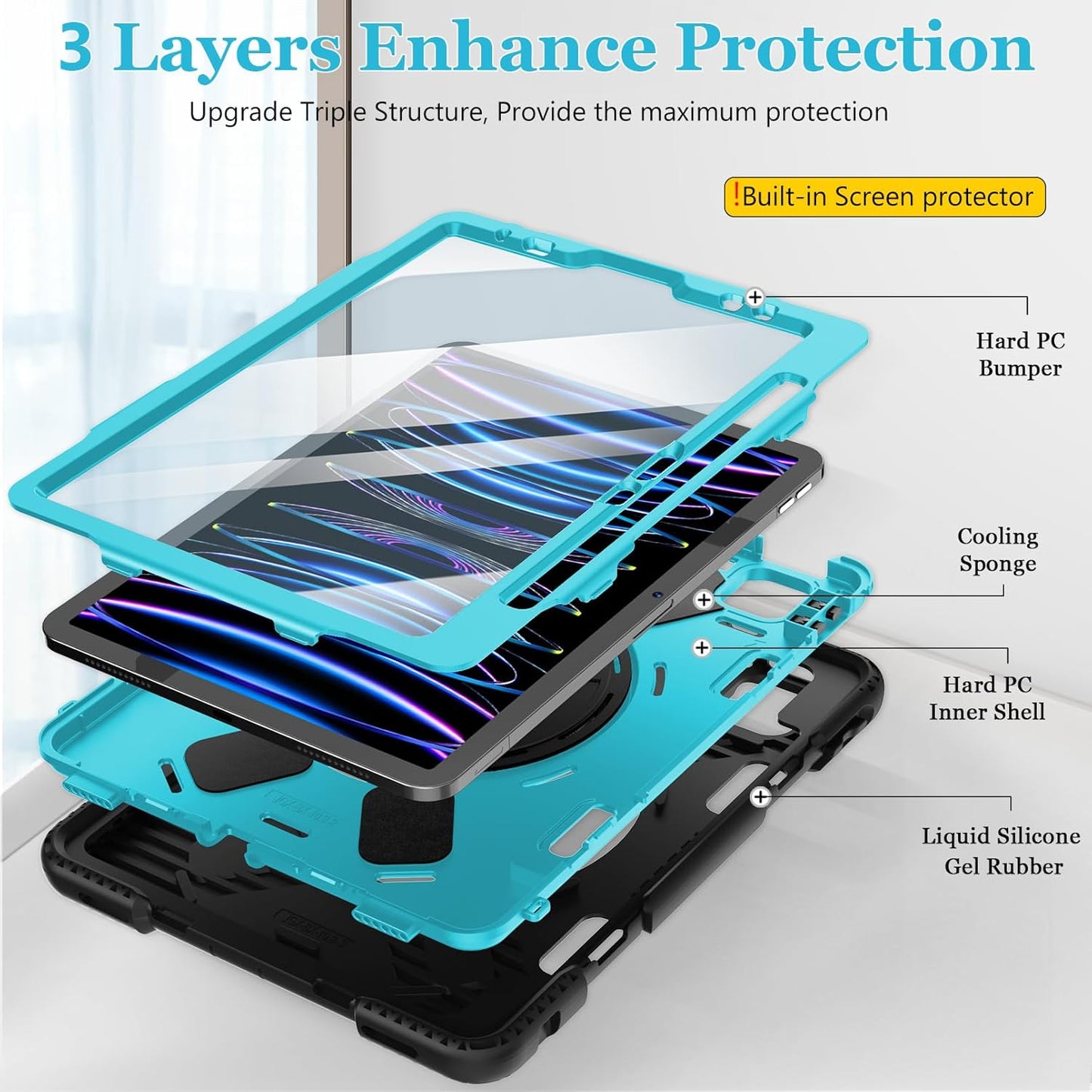 Case for iPad Pro 11 Inch 2022/2021/ 2020/2018: Silicone Cover for iPad 11 Inch 4th/ 3rd/ 2nd/ 1st/ Generation with Screen Protector- Stand- Handle- Shoulder Strap- Pencil Holder- Mint Green