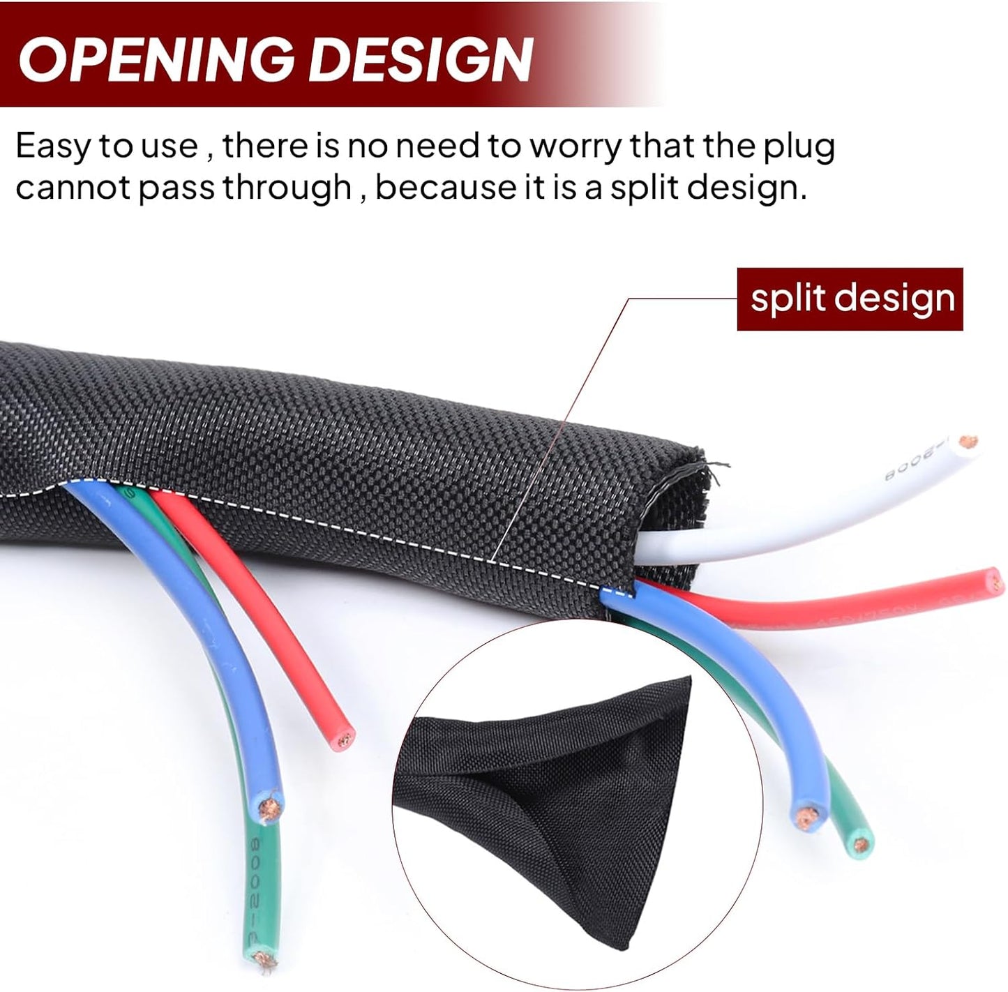 Black Braided Cable Management Sleeves Wire Loom Tubing Cord Protector Self-Wrapping (1/2"-20Feet)