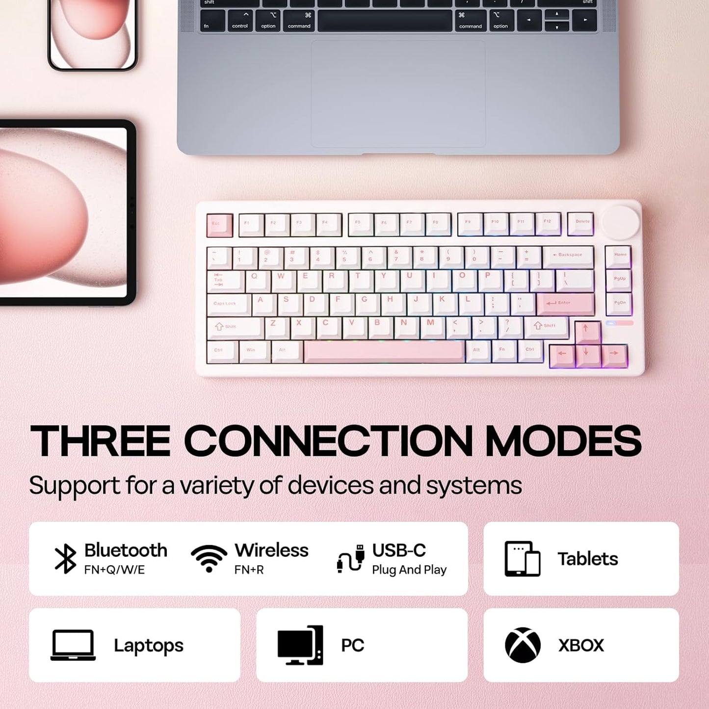 EPOMAKER QK81 75% Wireless Mechanical Gaming Keyboard, QMK/VIA Programmable and Hot-Swappable, 81 Keys with Metal Knob, 2.4Ghz/BT/USB, Creamy Gasket-Mount, RGB Backlight (White, Wisteria Switch)