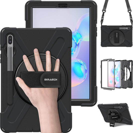 BRAECN for Galaxy Tab S6 Case,[Support S Pen Wireless Charging] Heavy Duty Shockproof Case with Pen Holder,Hand Strap,Shoulder Strap,Kickstand for Galaxy Tab S6 10.5 2019 SM-T860/T865/T867-Black