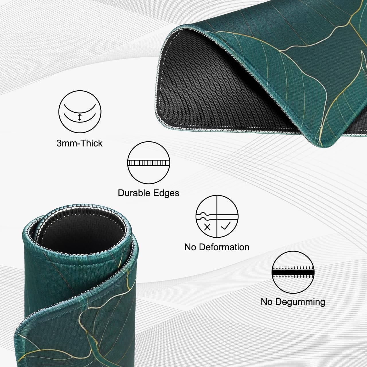 JIKIOU 3 Pack Mouse Pad with Stitched Edge, Comfortable Mouse Pads with Non-Slip Rubber Base, Washable Mousepads Bulk with Lycra Cloth, Mouse Pads for Computers Laptop Mouse 10.2x8.3x0.12in Leaf