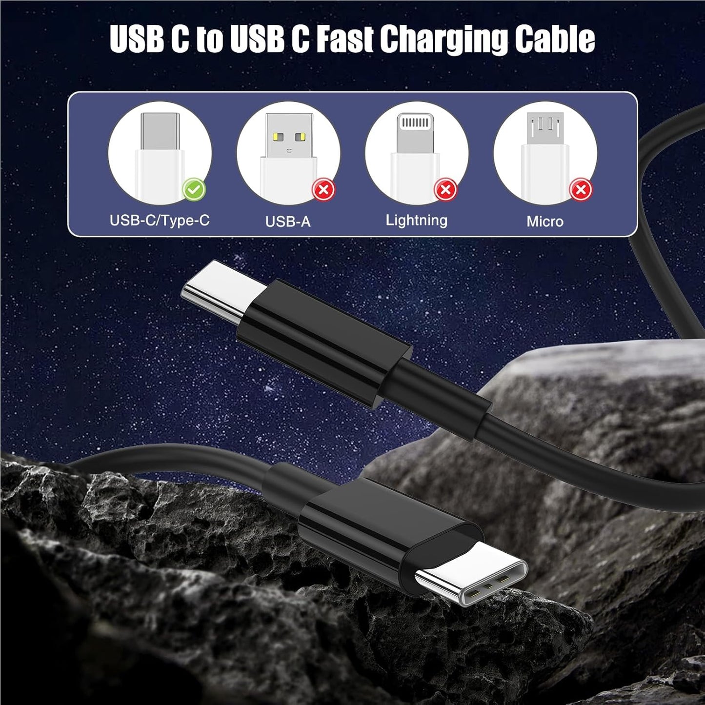 3-Pack Black [6.6FT+6.6FT+10FT] 60W USB C to USB C Cable, Type C Fast Charging Cable for iPhone 16 15 Pro Plus Pro Max，for Galaxy S24 S23, for iPad Pro/Air, for MacBook Pro/Air and More