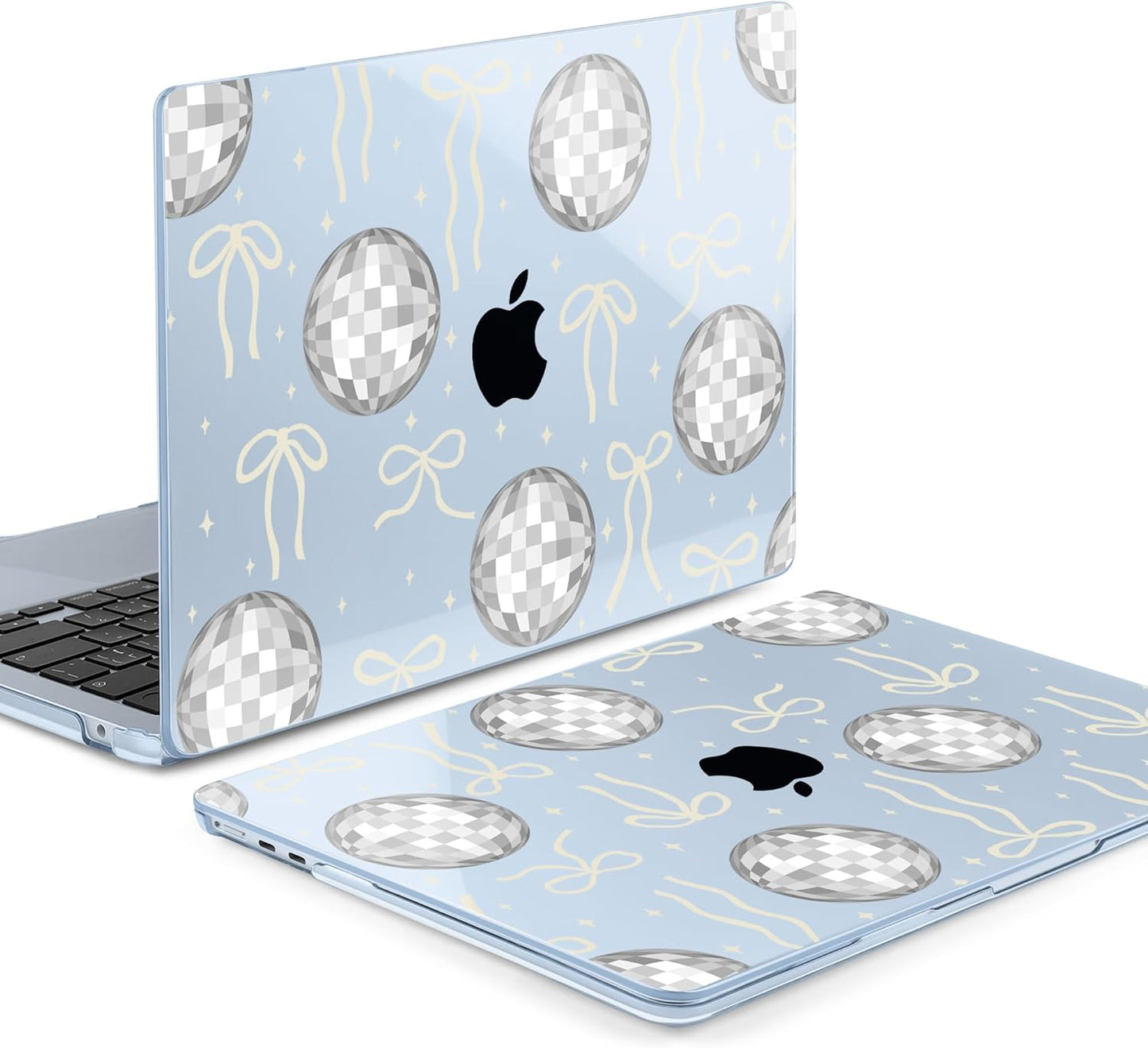 MEEgoodo for M4/M3/M2 MacBook Air 15.3 inch Case 2025 2024 2023, Case Fit Model (A3241/A3114/A2941) for MacBook Air 15 inch, Laptop Hard Shell with Keyboard Cover, Silver Disco Balls & Bows
