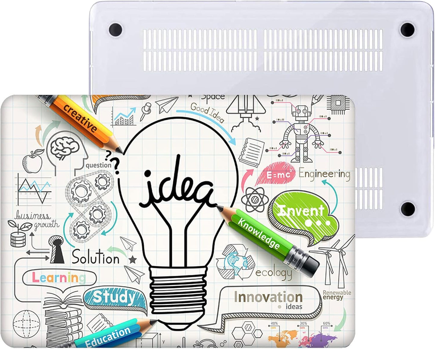 Compatible with MacBook Air 13 Inch Case 2017 2016 2015 2014 2013 2012 2011 2010 Release A1466/A1369, Plastic Hard Shell Case & Keyboard Cover & Screen Protector - Idea Bulb