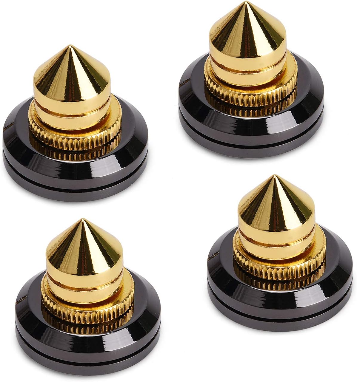Facmogu 4PCS Golden Speaker Isolation Spikes with Plated Speaker Spikes Pads Mat, Speaker Spikes & Speaker Spike Pad Kit with Double-Sided Adhesive for Subwoofer CD DVD Player Audio Amplifier Recorder