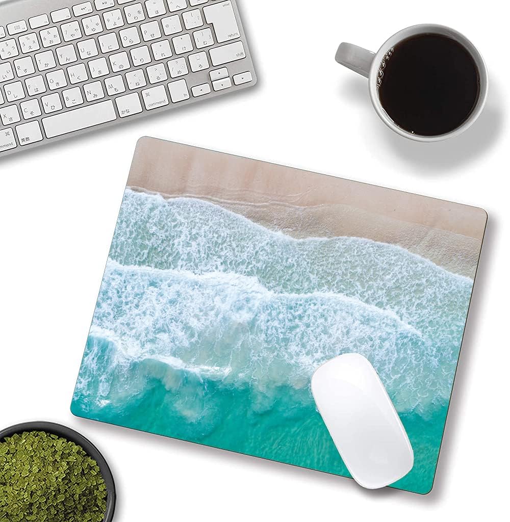 Beach Mouse Pad Custom Design, Square Waterproof Non-Slip Rubber Base Mouse Pad for Office Laptop, 9.5"x7.9"x0.12" Inch (Sea Waves)