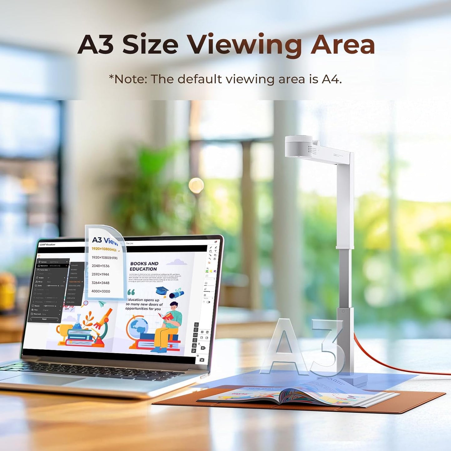 CZUR Fancy S Pro USB Document Camera for Teacher, 12MP 4K Webcam with Microphone and LED Light, Up to 60fps, Auto Focus, for Remote Teaching, Web Conference, for Mac and Windows, White