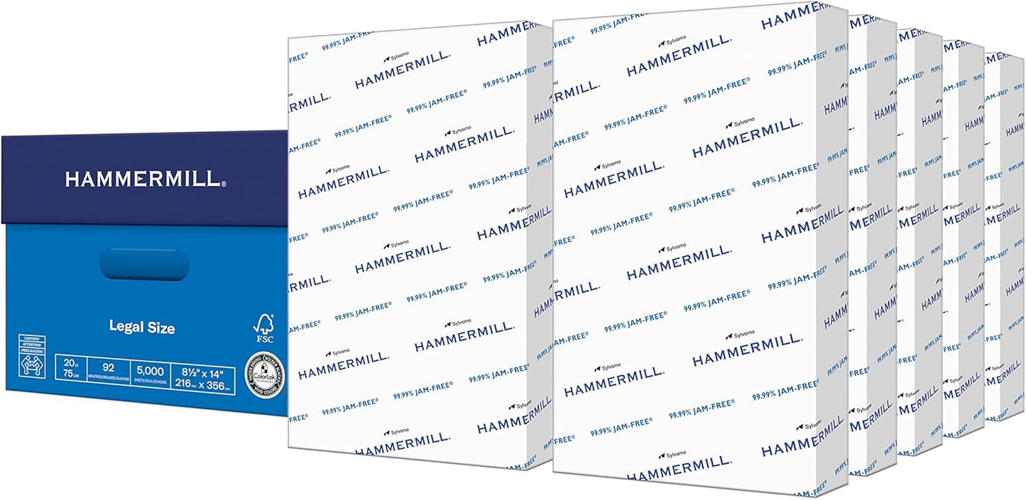 Hammermill Printer Paper, 20 lb Copy Paper, 8.5 x 14 - 10 Ream (5,000 Sheets) - 92 Bright, Made in the USA, 105015C