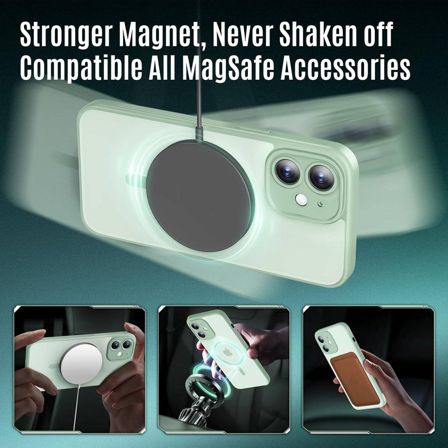 Designed for iPhone 12 Case, Compatible with MagSafe, with Privacy Screen Protectors X2, [Camera Protection] [15FT Military Drop Protection] Shockproof Phone Case, 6.1", Calke Green