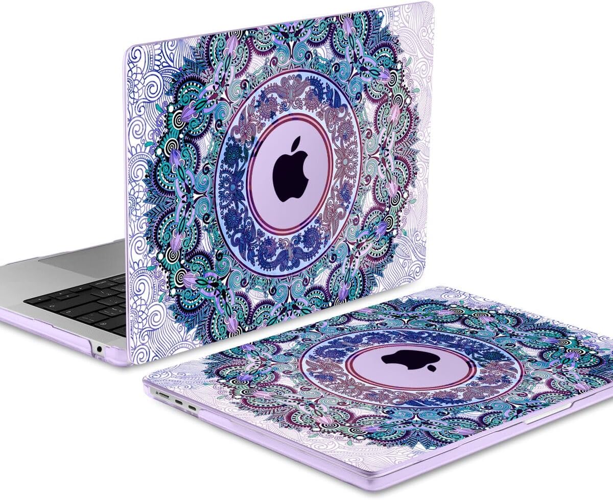 TWOLSKOO Compatible with M4 MacBook Air 15 inch Case 2025-2023 Released Model M4 A3241 M3 A3114 M2 A2941, Plastic Hard Shell & Screen Protector & Keyboard Cover & Trackpad Film, Purple Mandala