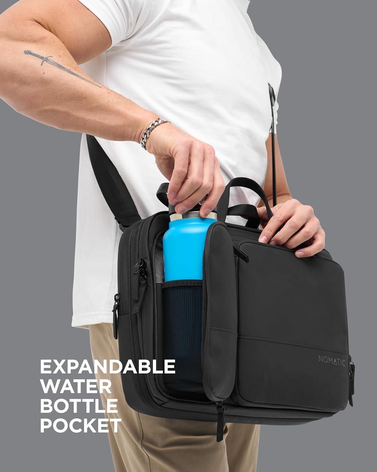 NOMATIC Laptop Bag: Slim Messenger Bag with RFID Pocket, Tech Organizer, Water-Resistant Zippers - 11-13.5L Expansion Design & Laptop Compartment for Work, Travel, or Daily Commute